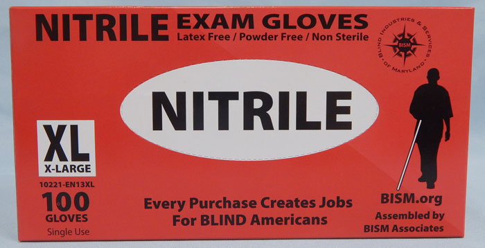 BISM Brand nitrile gloves in red box - extra large size